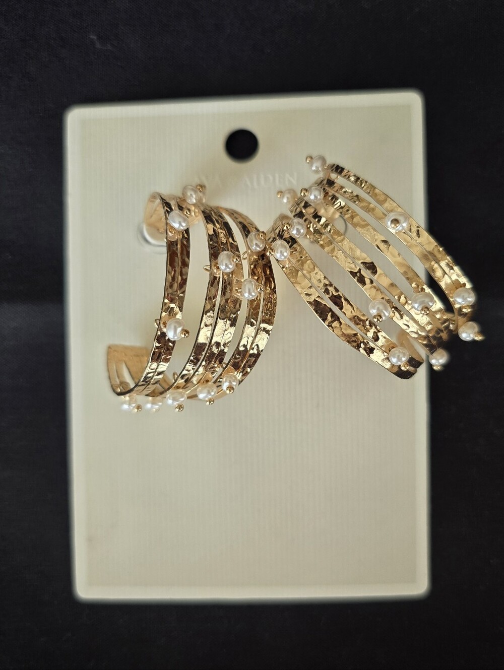 Gold Multi-Band Hoop Earrings with Pearls